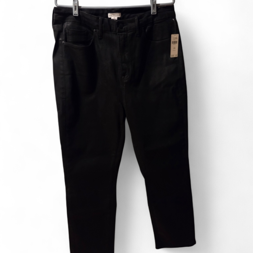 Anthropologie Plus Black Straight Leg Jeans Leather Look